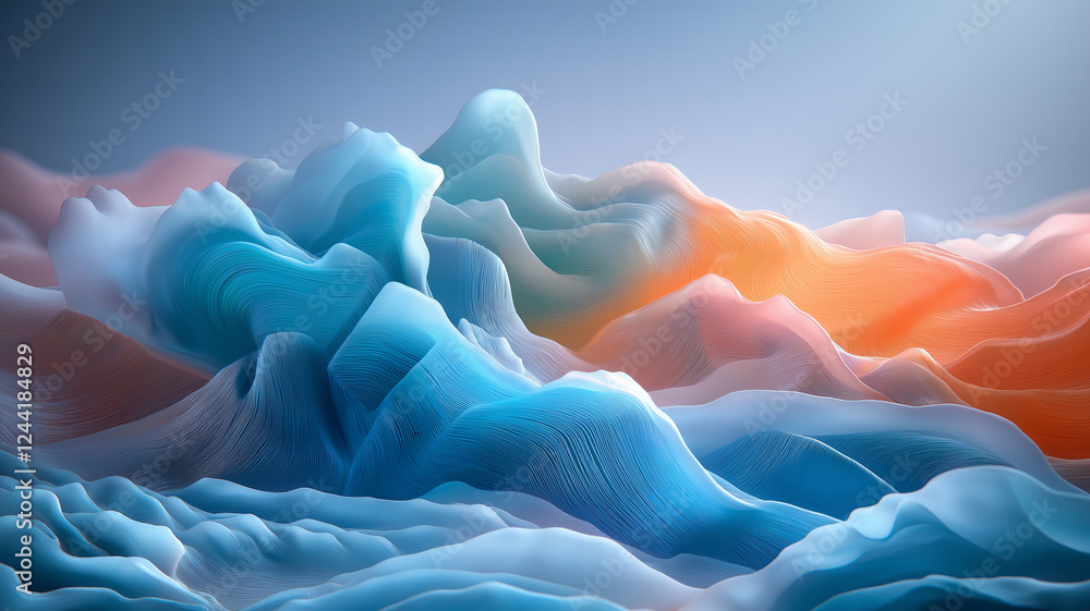 Poster abstract landscape with flowing colors and soft curves