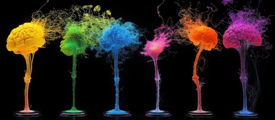 Colorful brain explosions in dark studio