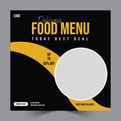 Food Menu or Restaurant Promotion Social Media Banner Post Template