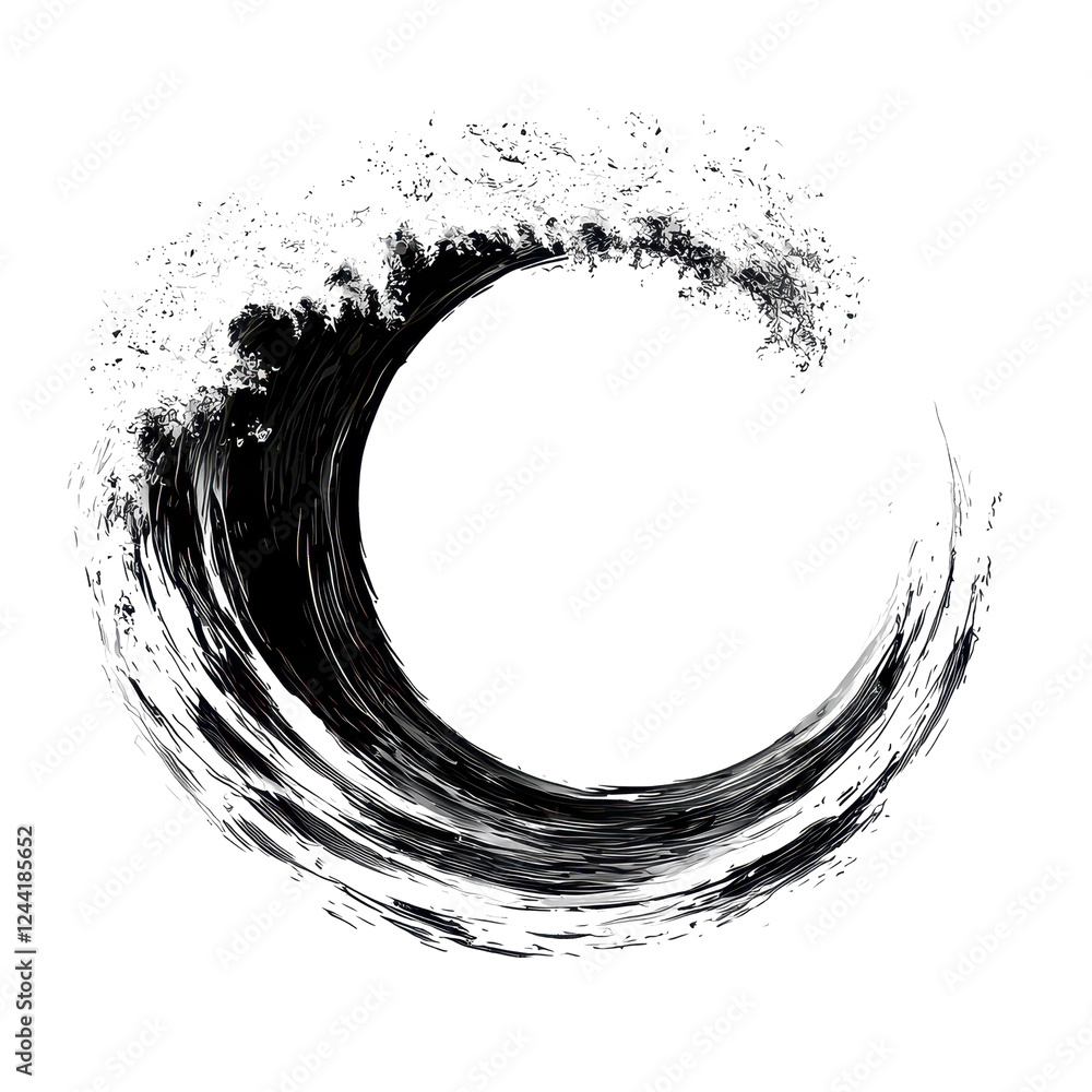 Poster fluid, circular wave design with artistic brush strokes and textures