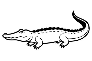 crocodile silhouette line art vector illustration with a white background