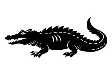 crocodile silhouette line art vector illustration with a white background