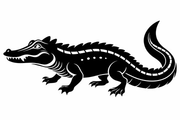crocodile silhouette line art vector illustration with a white background