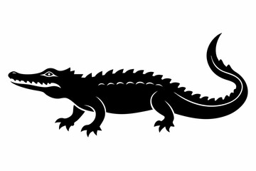 crocodile silhouette line art vector illustration with a white background