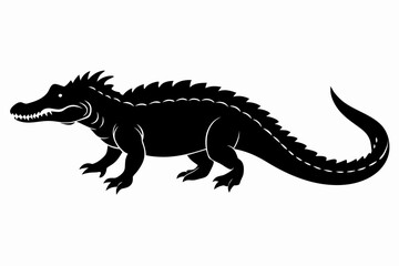crocodile silhouette line art vector illustration with a white background
