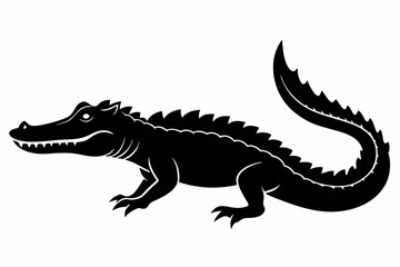 crocodile silhouette line art vector illustration with a white background