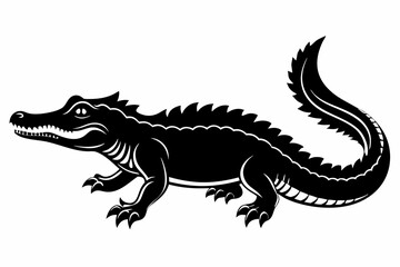 crocodile silhouette line art vector illustration with a white background