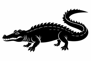crocodile silhouette line art vector illustration with a white background