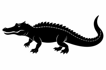 crocodile silhouette line art vector illustration with a white background