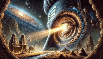Surreal Cosmic Vision of Lord Shiva's Divine Eye