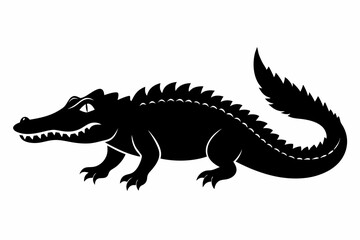 crocodile silhouette line art vector illustration with a white background