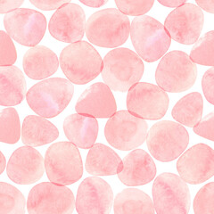 Seamless pattern with watercolor bright red semi-transparent abstract pebbles