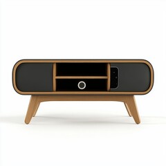 modern minimalist TV stand, isolated on a white background