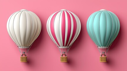 Three Colorful Hot Air Balloons Against Pink Background