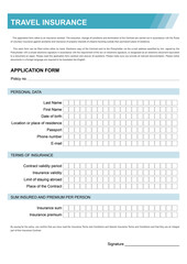 Travel insurance application form with places to fill in