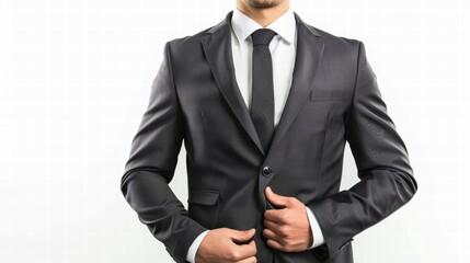 Confident successful businessman in formal suit on white background.