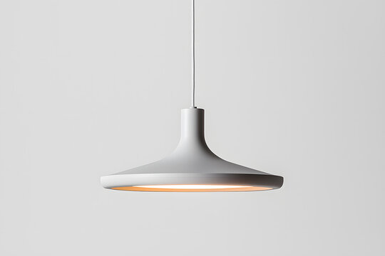 A modern grey pendant light hanging isolated on grey background