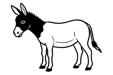 donkey silhouette line art vector illustration with a white background