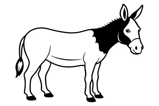 black and white donkey standing clip art preview