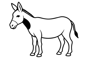 donkey silhouette line art vector illustration with a white background
