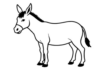 donkey silhouette line art vector illustration with a white background