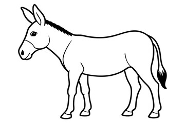 donkey silhouette line art vector illustration with a white background