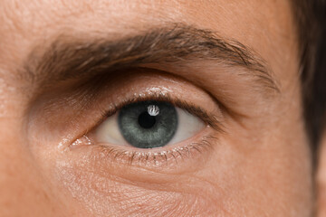 Closeup view of man with blue eyes