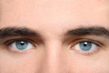 Closeup view of man with blue eyes