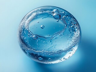 3D design rendering serum bubbles on a blurry background. design for cosmetics with a miracle bubble. shining liquid blobs, fluid bubbles, and liquid balls floating in space