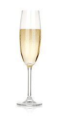 Champagne in glass isolated on white. Sparkling wine