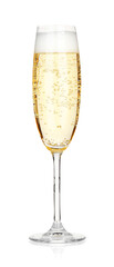 Champagne in glass isolated on white. Sparkling wine