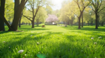 Obraz premium landscape of freshly cut grass in a spring park