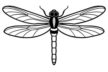 dragonfly silhouette line art vector illustration with a white background