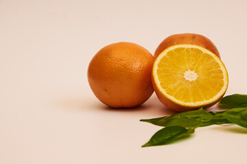 Ripe and fresh oranges on a white background copy space for text