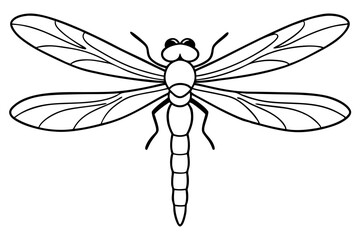 dragonfly silhouette line art vector illustration with a white background
