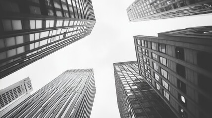Fototapeta premium City skyscrapers, low angle view, urban background, business context