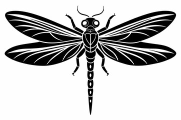 dragonfly silhouette line art vector illustration with a white background