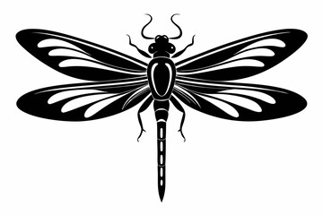dragonfly silhouette line art vector illustration with a white background