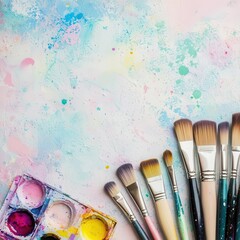 Fototapeta premium Creative Composition of Fine Art Painting Tools in Flat Lay Style