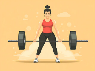A girl doing workout lifting barbell illustration