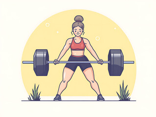 A girl doing workout lifting barbell illustration