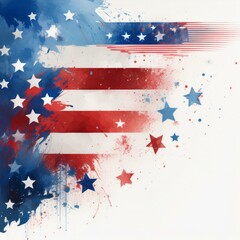 USA colors, stars and stripes amercian flag abstract bright design Independence Day modern white background 