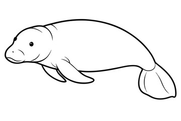 dugong silhouette line art vector illustration with a white background