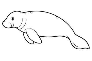 dugong silhouette line art vector illustration with a white background