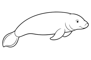 dugong silhouette line art vector illustration with a white background