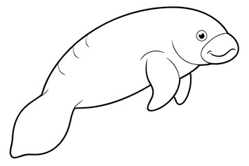 dugong silhouette line art vector illustration with a white background