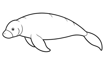 dugong silhouette line art vector illustration with a white background