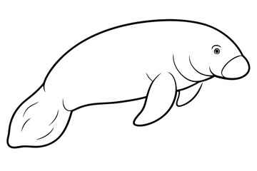 dugong silhouette line art vector illustration with a white background