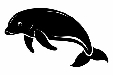 dugong silhouette line art vector illustration with a white background