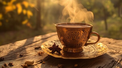 Traditional Indian hot drink with milk and spices - Masala tea. Organic ayurvedic chai, herbal drink.